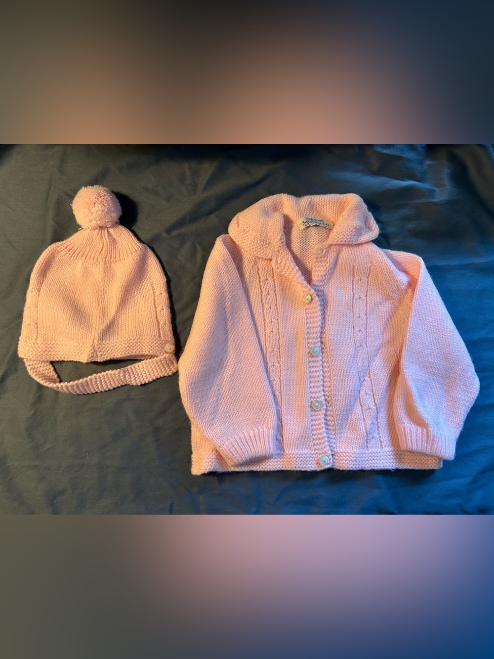 Infant Pink Knit Cardigan & Pom Hat Set
